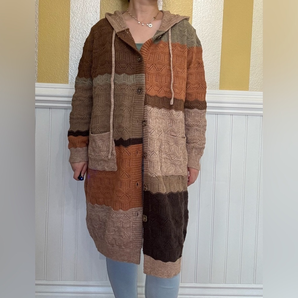New!Multicolor Knit Hooded Sweater